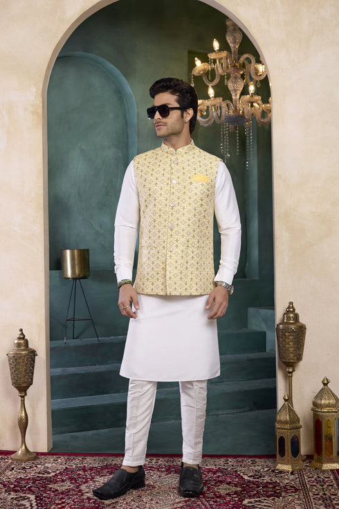 Off White Banarasi Silk Mens Mans - Side View | Samyak Fashion