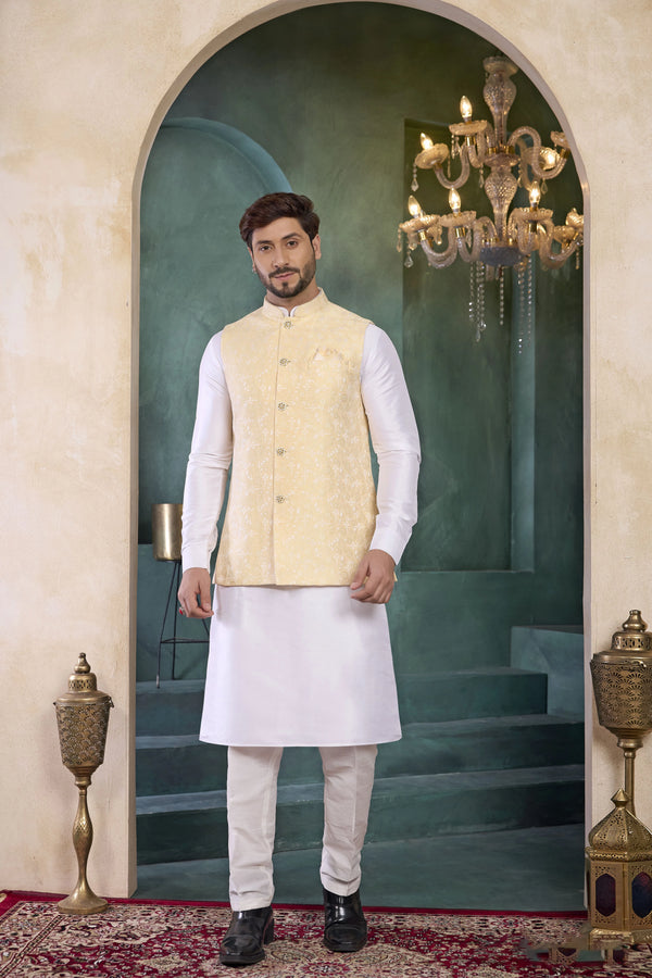 Off White Banarasi Silk Mens Mans - Front View | Samyak Fashion