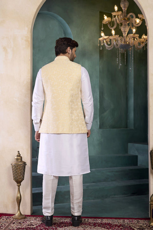 Off White Banarasi Silk Mens Mans - Back View | Samyak Fashion