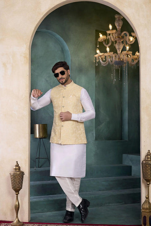 Off White Banarasi Silk Mens Mans - Side View | Samyak Fashion