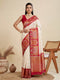 Off White Banarasi Soft Silk Elegant Party Wear Saree Collection With Blouse - Front View | Samyak Fashion