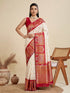Off White Banarasi Soft Silk Elegant Party Wear Saree Collection With Blouse - Front View | Samyak Fashion