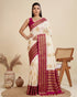 Off White Banarasi Soft Silk Elegant Party Wear Saree Collection With Blouse - Front View | Samyak Fashion
