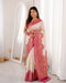 Off White Banarasi Soft Silk Party Wear Saree With Blouse - Front View | Samyak Fashion