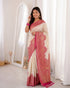 Off White Banarasi Soft Silk Party Wear Saree With Blouse - Back View | Samyak Fashion