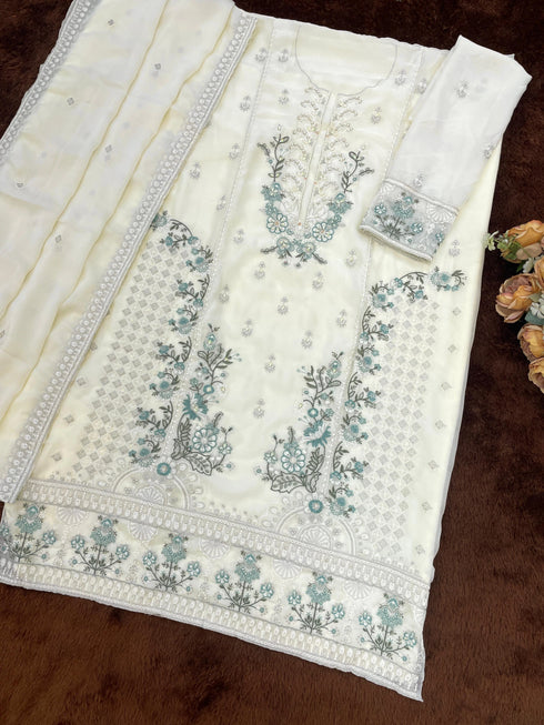 Off White Chiffon Salwar Suit - Side View | Samyak Fashion