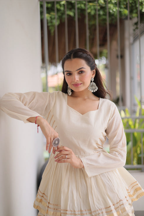 Off White Cora Cotton Lehenga Choli - Side View | Samyak Fashion