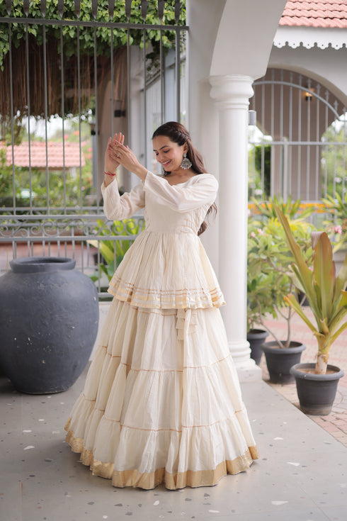 Off White Cora Cotton Lehenga Choli - Detail View | Samyak Fashion