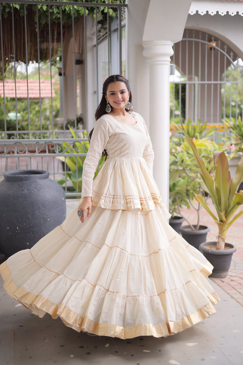 Off White Cora Cotton Lehenga Choli - Full View | Samyak Fashion