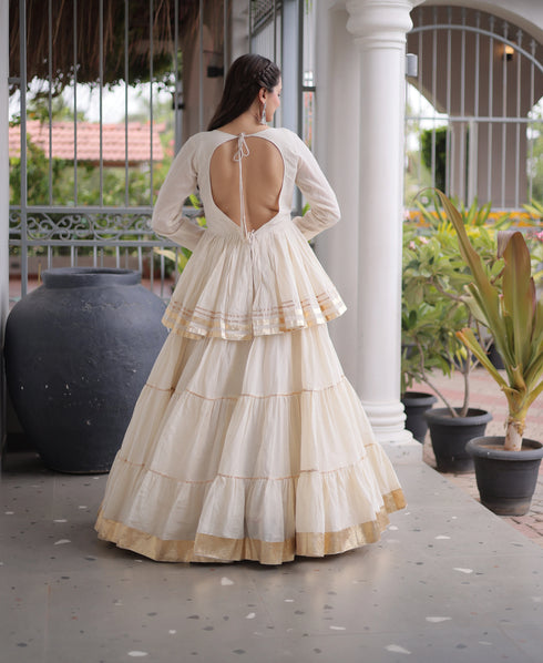 Off White Cora Cotton Lehenga Choli - Back View | Samyak Fashion