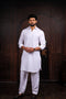 Off White Cotton Satin Mens Pathani Kurta With Payjama - Front View | Samyak Fashion