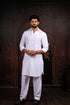 Off White Cotton Satin Mens Pathani Kurta With Payjama - Front View | Samyak Fashion
