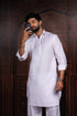 Off White Cotton Satin Mens Pathani Kurta With Payjama - Side View | Samyak Fashion