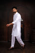 Off White Cotton Satin Mens Pathani Kurta With Payjama - Detail View | Samyak Fashion