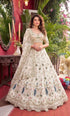 Off White Faux Georgette Lehenga Choli Ethnic Sequins Embroidery Cut Work Lehenga With Cancan & Canvas Patta - Back View | Samyak Fashion