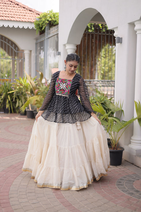 Off White Kora Cotton Lehenga Choli - Close-up View | Samyak Fashion