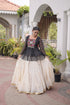 Off White Kora Cotton Lehenga Choli - Close-up View | Samyak Fashion