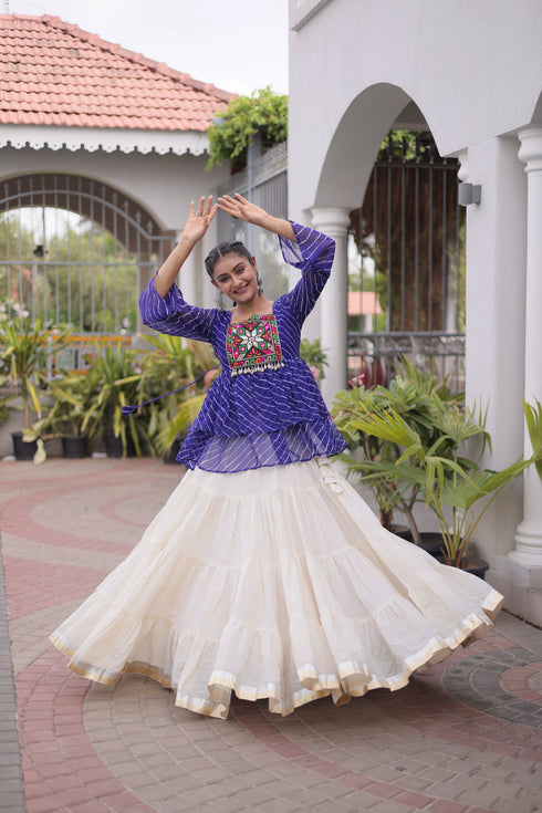 Off White Kora Cotton Lehenga Choli - Front View | Samyak Fashion