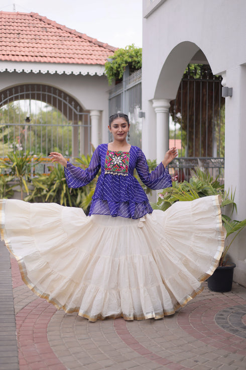 Off White Kora Cotton Lehenga Choli - Close-up View | Samyak Fashion