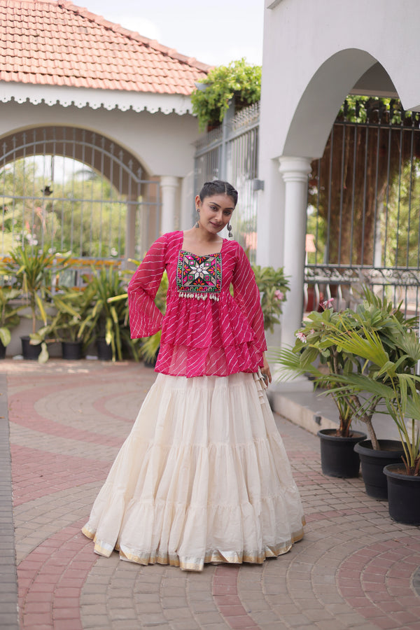 Off White Kora Cotton Lehenga Choli - Front View | Samyak Fashion