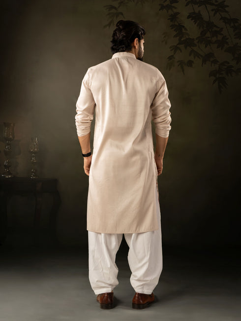 Off White Rayon Mens Kurta With Payjama - Back View | Samyak Fashion