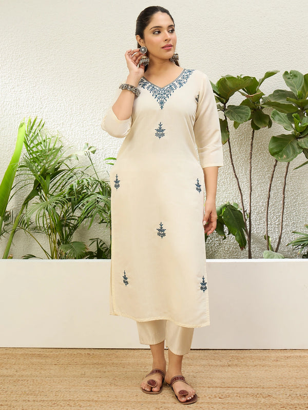 Off White Silk Blend Long Kurti. - Front View | Samyak Fashion