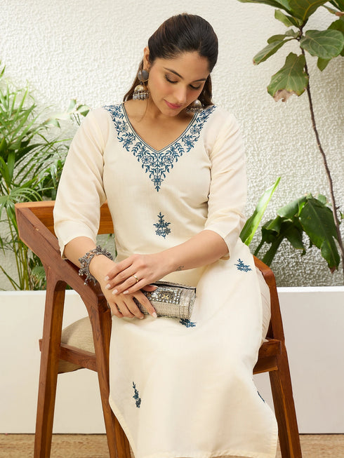 Off White Silk Blend Long Kurti. - Side View | Samyak Fashion