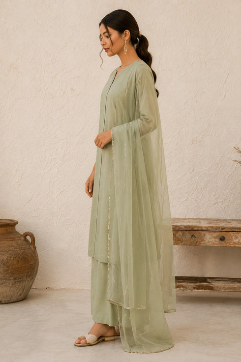 Olive Green Cotton Salwar Suit - Back View | Samyak Fashion