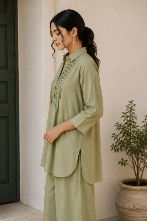 Olive Green Cotton Top Bottom - Back View | Samyak Fashion