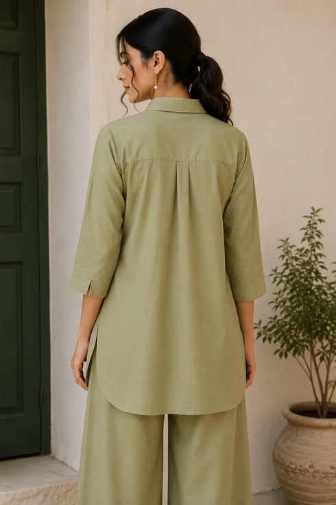 Olive Green Cotton Top Bottom - Side View | Samyak Fashion