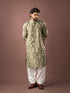 Olive Green Silk Mens Kurta With Payjama - Front View | Samyak Fashion