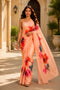 Orange Chanderi Linen Saree With Blouse - Front View | Samyak Fashion