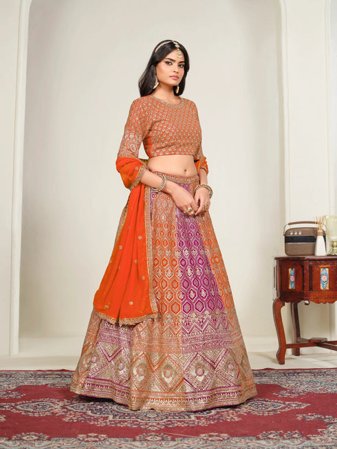 Orange Faux Georgette Lehenga Choli - Close-up View | Samyak Fashion