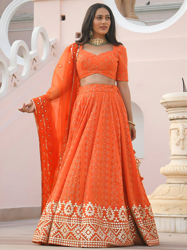 Orange Georgette Lehenga Choli - Front View | Samyak Fashion