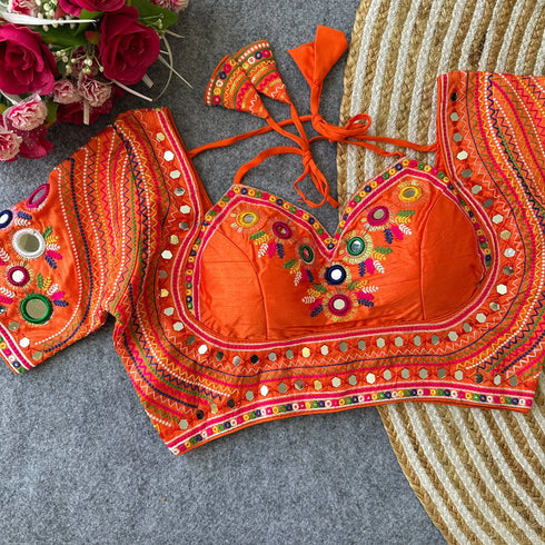 Orange Heavy Italian Silk Blouse - Side View | Samyak Fashion