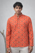 Orange Linen Mens Short Kurta - Front View | Samyak Fashion