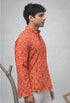 Orange Linen Mens Short Kurta - Detail View | Samyak Fashion