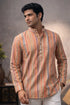 Orange Linen Mens Short Kurta - Front View | Samyak Fashion