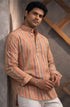 Orange Linen Mens Short Kurta - Detail View | Samyak Fashion
