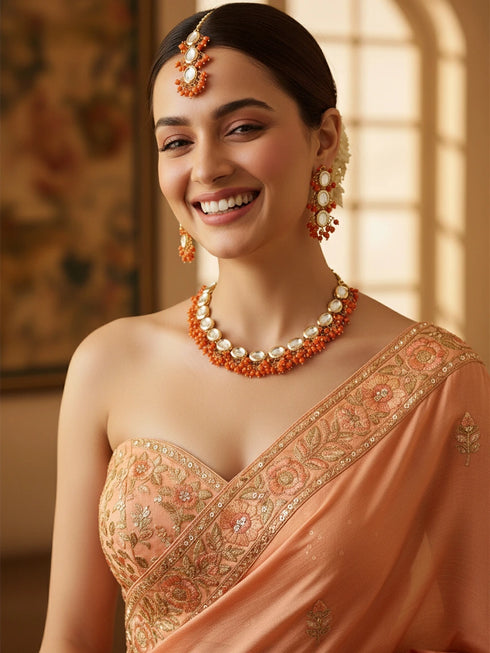 Orange Necklace Set - Back View | Samyak Fashion