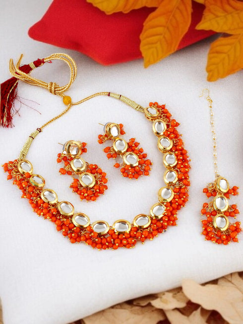 Orange Necklace Set - Side View | Samyak Fashion