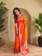 Orange Paithani Silk Party Wear Saree With Blouse - Front View | Samyak Fashion