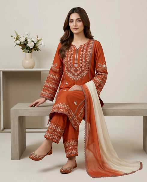 Orange Rayon Cotton Elegant Salwar Suit - Back View | Samyak Fashion