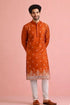 Orange Velvet Mens For A Festive And Kurta With Payjama - Front View | Samyak Fashion