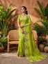 Parrot Green Paper Silk Party Wear Saree With Blouse - Back View | Samyak Fashion
