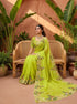 Parrot Green Paper Silk Party Wear Saree With Blouse - Side View | Samyak Fashion