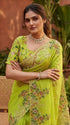 Parrot Green Paper Silk Party Wear Saree With Blouse - Close-up View | Samyak Fashion