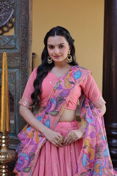 Peach Cosmos Silk Lehenga Choli - Side View | Samyak Fashion