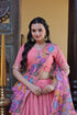 Peach Cosmos Silk Lehenga Choli - Side View | Samyak Fashion