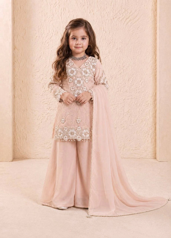 Peach Heavy Fox Georgette Kid's Salwar Suit - Front View | Samyak Fashion